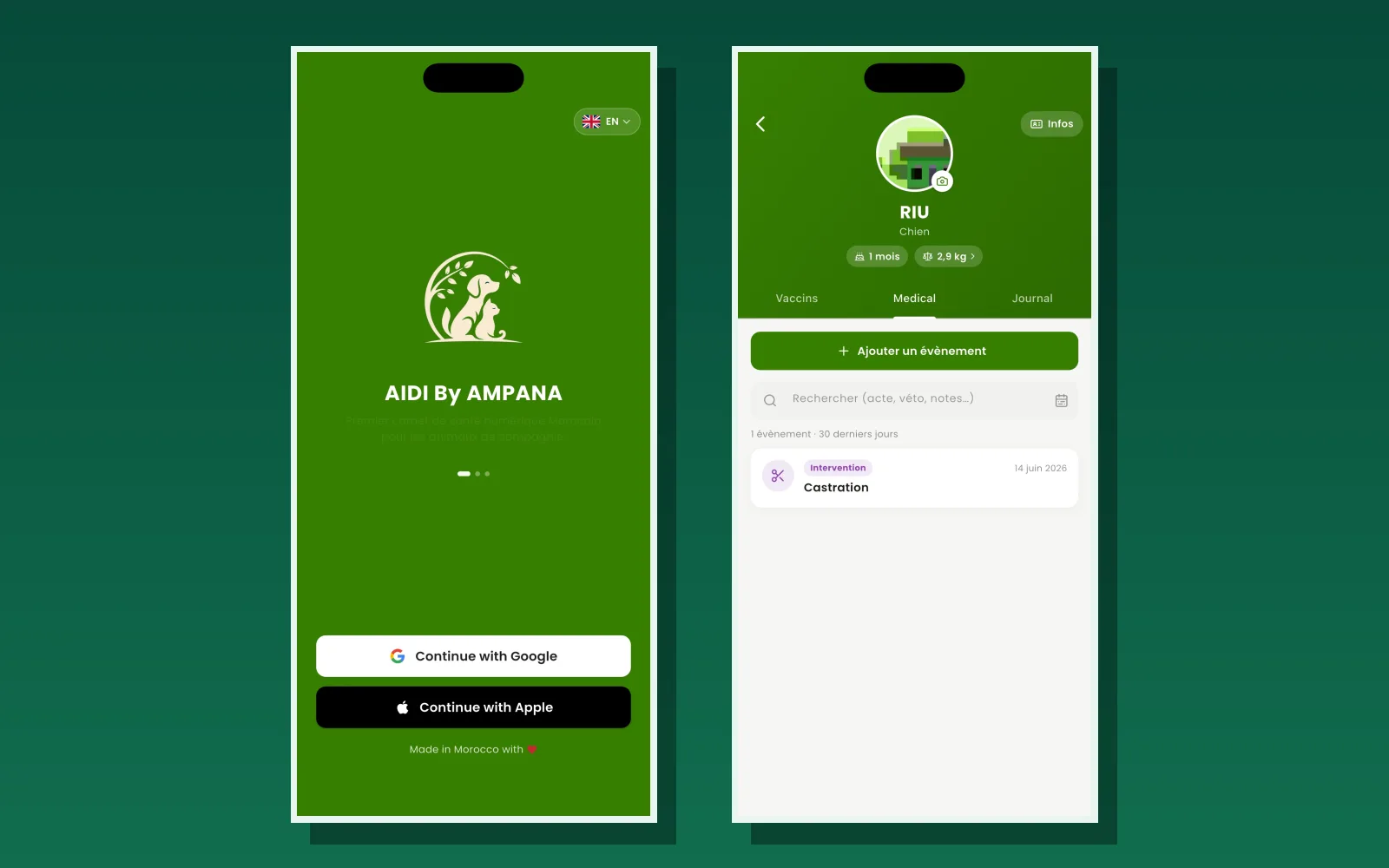 Écrans officiels de l’application AIDI by AMPANA