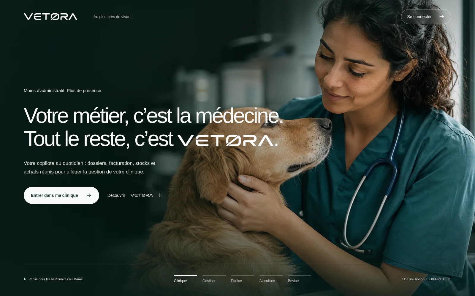 Première vue officielle de VETORA avec une vétérinaire et un chien